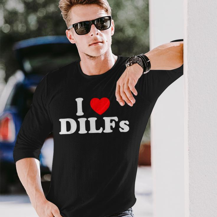 I Love Dilfs I Heart Dilfs Red Heart Cool Long Sleeve T-Shirt Gifts for Him