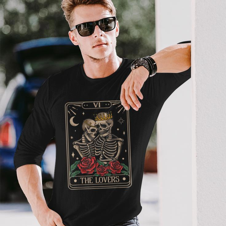 The Lovers Vintage Tarot Card Astrology Skull Horror Occult Astrology Long Sleeve T-Shirt Gifts for Him