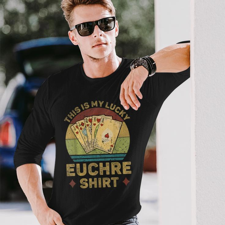 This Is My Lucky Euchre Vintage Euchre Card Game Long Sleeve T-Shirt Gifts for Him
