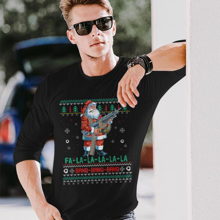Machine Santa Claus Gun Lover Ugly Christmas Sweater Long Sleeve T-Shirt Gifts for Him