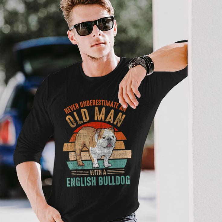 Mb Never Underestimate An Old Man With English Bulldog Long Sleeve T-Shirt Gifts for Him