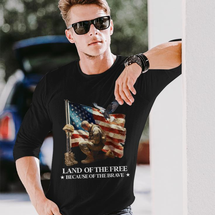 Memorial Day Land Of Free Because Of Brave Veterans American Long Sleeve T-Shirt Gifts for Him