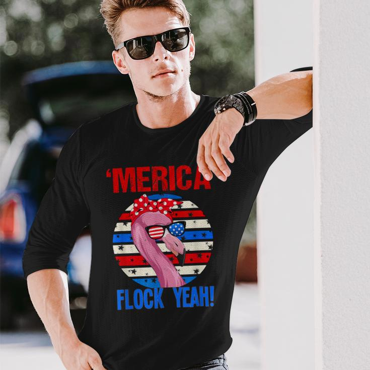 Merica Flock Yeah 4Th July Patriotic Flamingo 1 Long Sleeve T-Shirt Gifts for Him