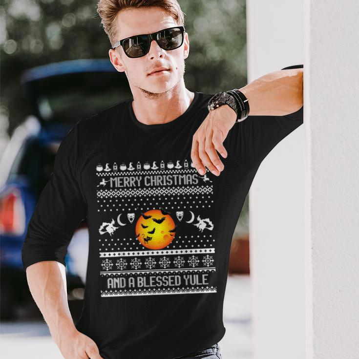 Merry Christmas And A Blessed Yule Ugly Christmas Sweaters Long Sleeve T-Shirt Gifts for Him