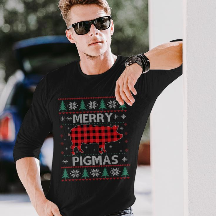 Merry Pigmas Christmas Pig Red Plaid Ugly Sweater Xmas Long Sleeve T-Shirt Gifts for Him