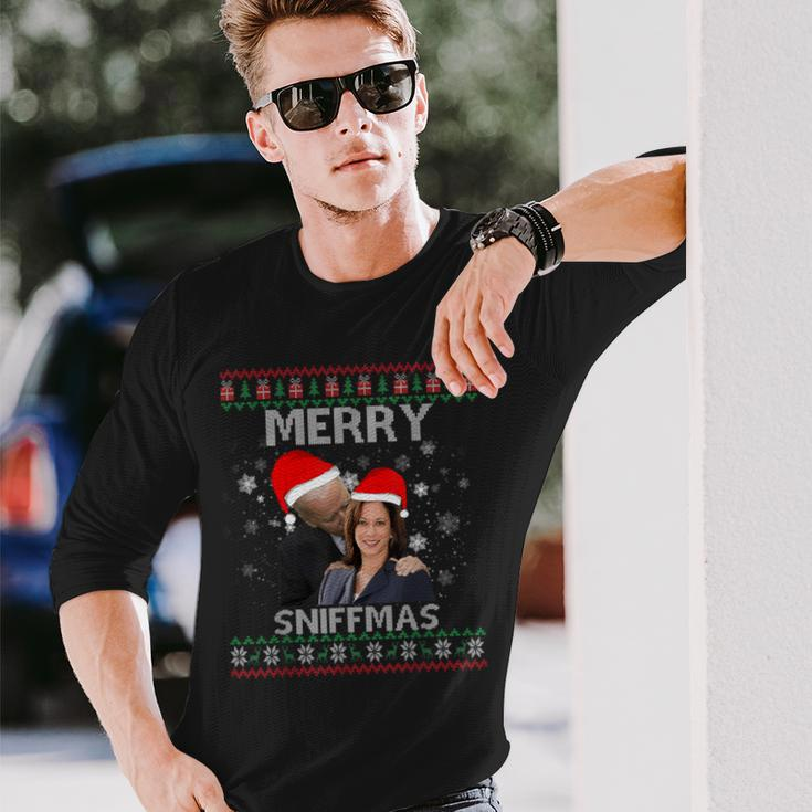 Merry Sniffmas Christmas Anti Biden Kamala Ugly Xmas Sweater Long Sleeve T-Shirt Gifts for Him