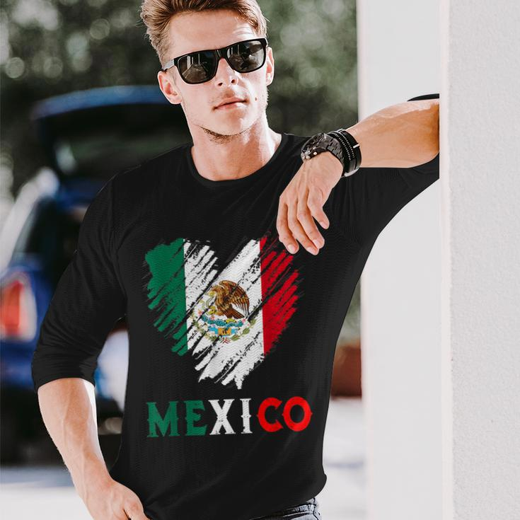 Mexico City Mexican Flag Heart Viva Mexico Independence Day Long Sleeve T-Shirt Gifts for Him