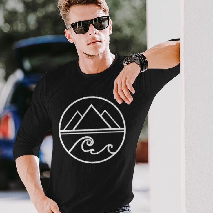 Mountains Waves Nature Outdoor Surf Hiking Hiker Surfer Long Sleeve T-Shirt Gifts for Him