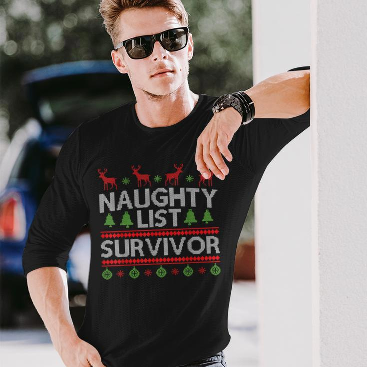 Naughty List Survivor Ugly Christmas Sweater Long Sleeve T-Shirt Gifts for Him