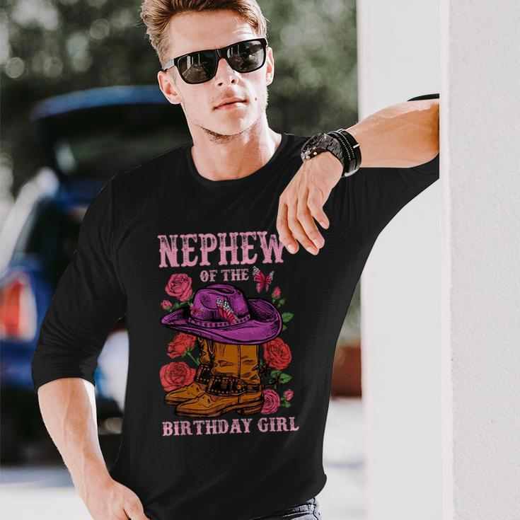 Nephew Of The Birthday Girl Pink Boots Cowgirl Matching Long Sleeve T-Shirt T-Shirt Gifts for Him