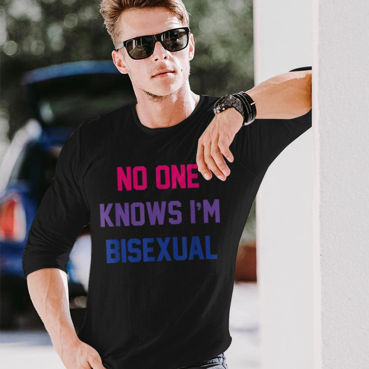 No One Knows Im Bisexual Bi Lgbt Pride Lgbtq Bi Long Sleeve T-Shirt Gifts for Him