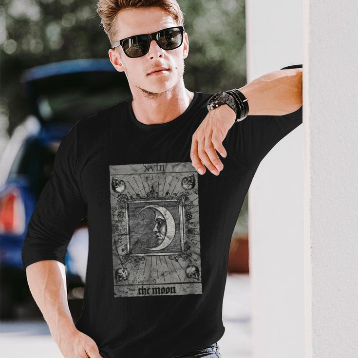 Occult The Moon Tarot Card Vintage Esoteric Horror Tarot Long Sleeve T-Shirt Gifts for Him