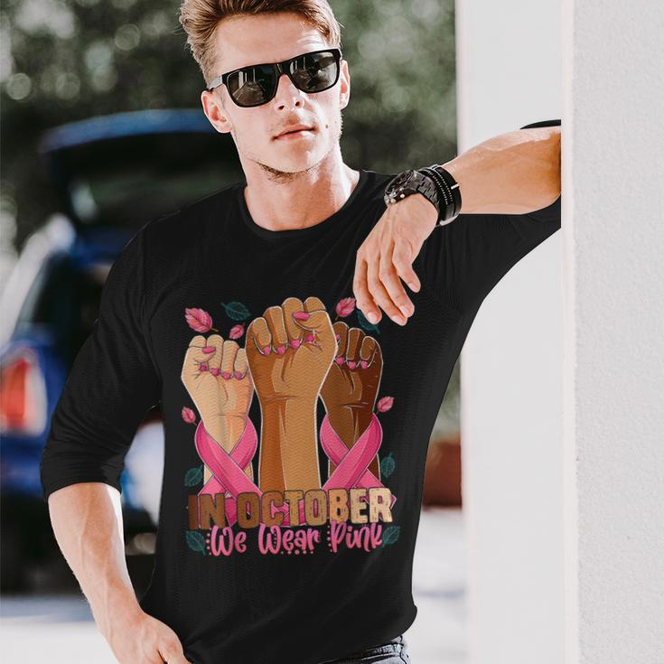In October We Wear Pink 2023 Breast Cancer Awareness Month Long Sleeve T-Shirt Gifts for Him