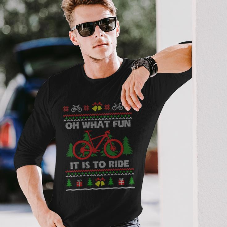 Oh What Fun Bike Ugly Christmas Sweater Cycling Xmas Idea Long Sleeve T-Shirt Gifts for Him