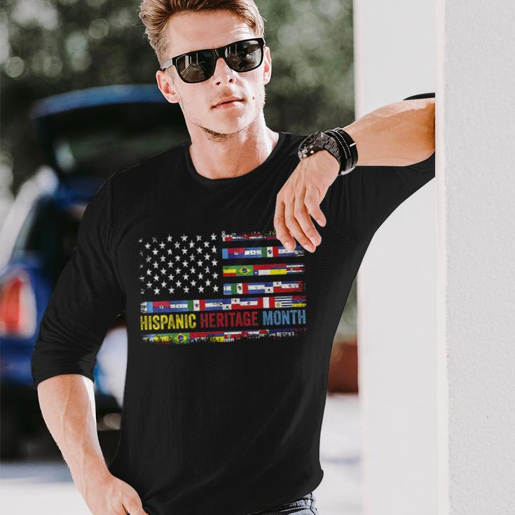 Hispanic Heritage Month All Countries Flag Heart Hands Long Sleeve T-Shirt Gifts for Him