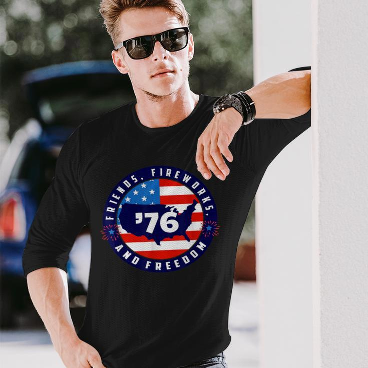 Patriotic 4Th Of July Graphic Art American Flag Fireworks Long Sleeve T-Shirt Gifts for Him
