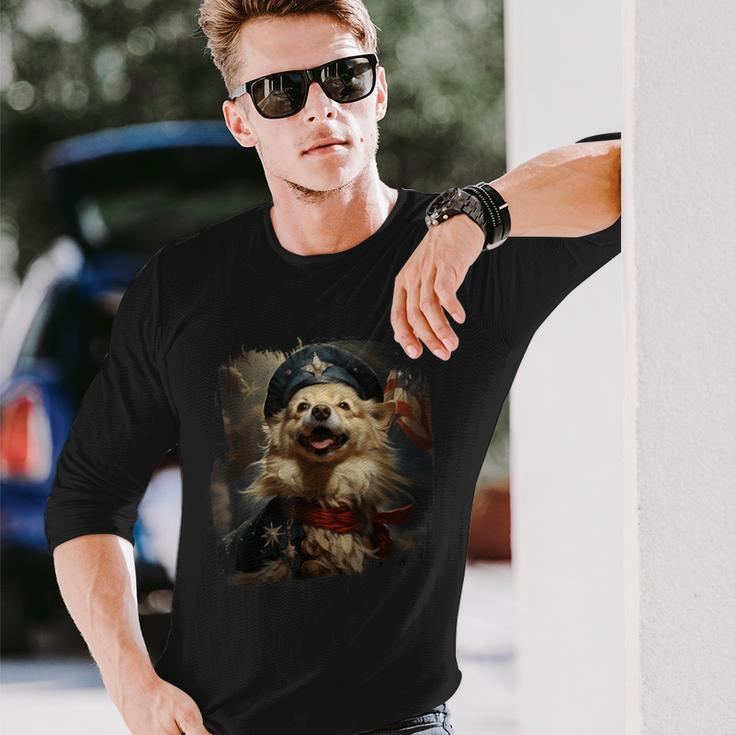 Patriotic American Eskimo Dog Long Sleeve T-Shirt Gifts for Him