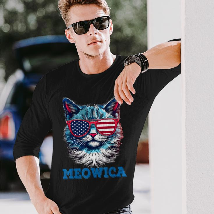 Patriotic Cat Sunglasses American Flag 4Th Of July Meowica Long Sleeve T-Shirt T-Shirt Gifts for Him