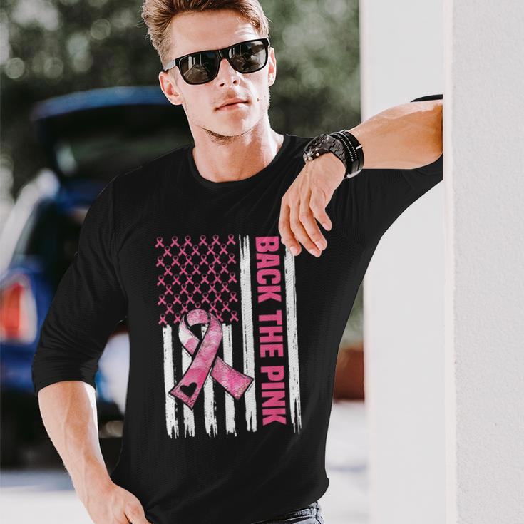 Back The Pink Warrior Flag American Breast Cancer Awareness Breast Cancer Awareness Long Sleeve T-Shirt T-Shirt Gifts for Him