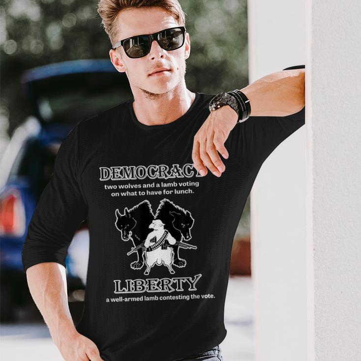 Political Liberty Vs Democracy Lamb Two Wolves Novelty Long Sleeve T-Shirt T-Shirt Gifts for Him