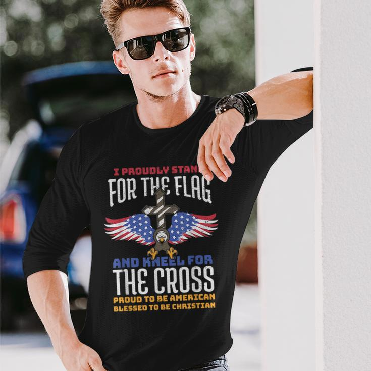 I Proudly Stand For The Flag And Kneel For The Cross Veteran Long Sleeve T-Shirt T-Shirt Gifts for Him
