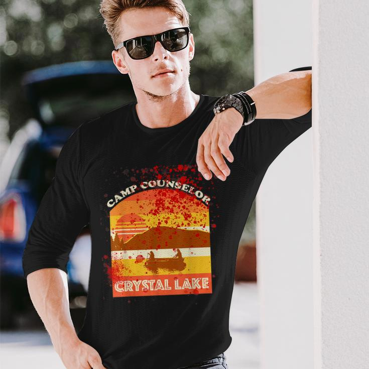 Retro Camp Counselor Crystal Lake With Blood Stains Counselor Long Sleeve T-Shirt Gifts for Him
