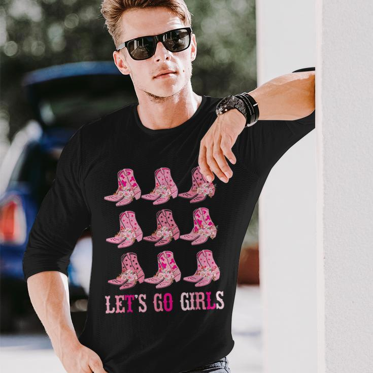 Retro Lets Go Girls Boot Pink Western Cowgirl Long Sleeve T-Shirt Gifts for Him