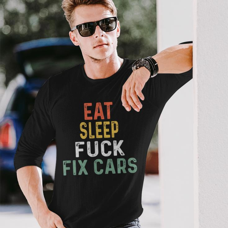 Retro Mechanic Gag For Xmas Eat Sleep Fix Cars Long Sleeve T-Shirt Gifts for Him