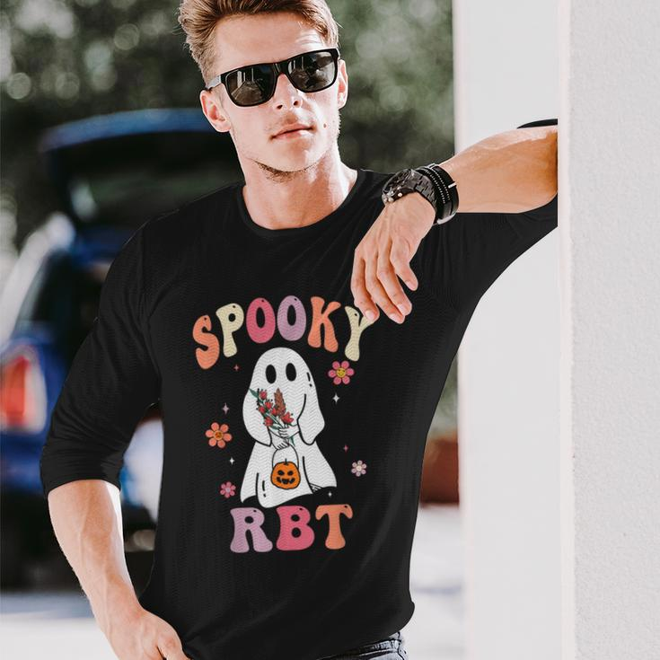 Retro Spooky Rbt Behavior Technician Halloween Rbt Therapist Long Sleeve T-Shirt Gifts for Him