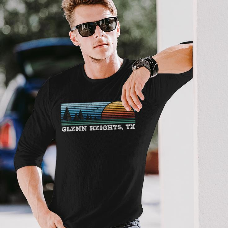 Retro Sunset Stripes Glenn Heights Texas Long Sleeve T-Shirt Gifts for Him