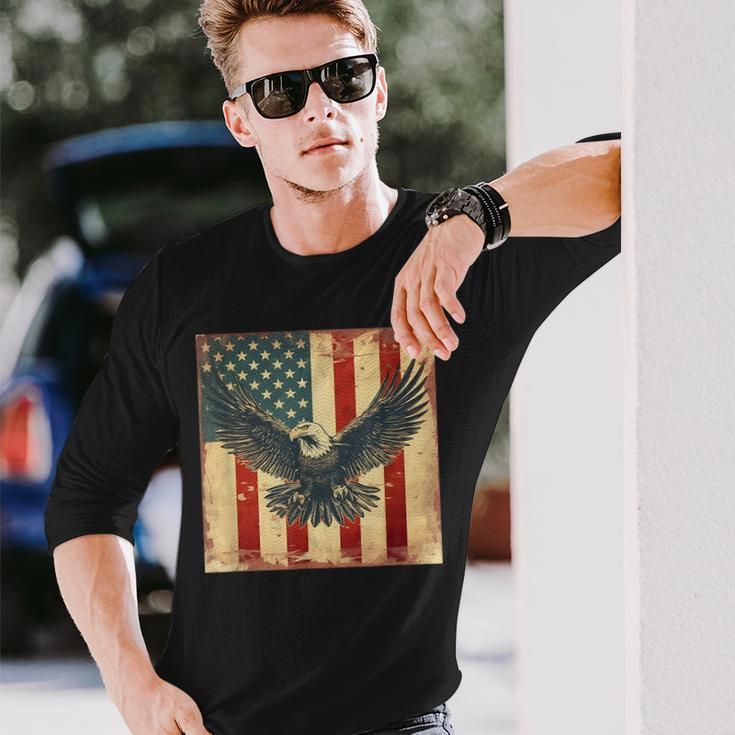 Retro Vintage Eagle American Usa Flag 4Th July Celebration Long Sleeve T-Shirt T-Shirt Gifts for Him
