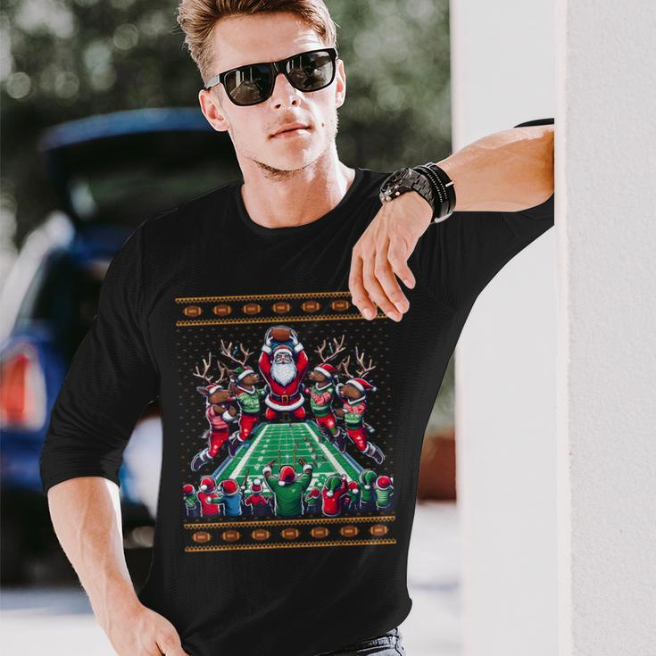 Santa Reindeer Play American Football Christmas Football Fan Long Sleeve T-Shirt Gifts for Him
