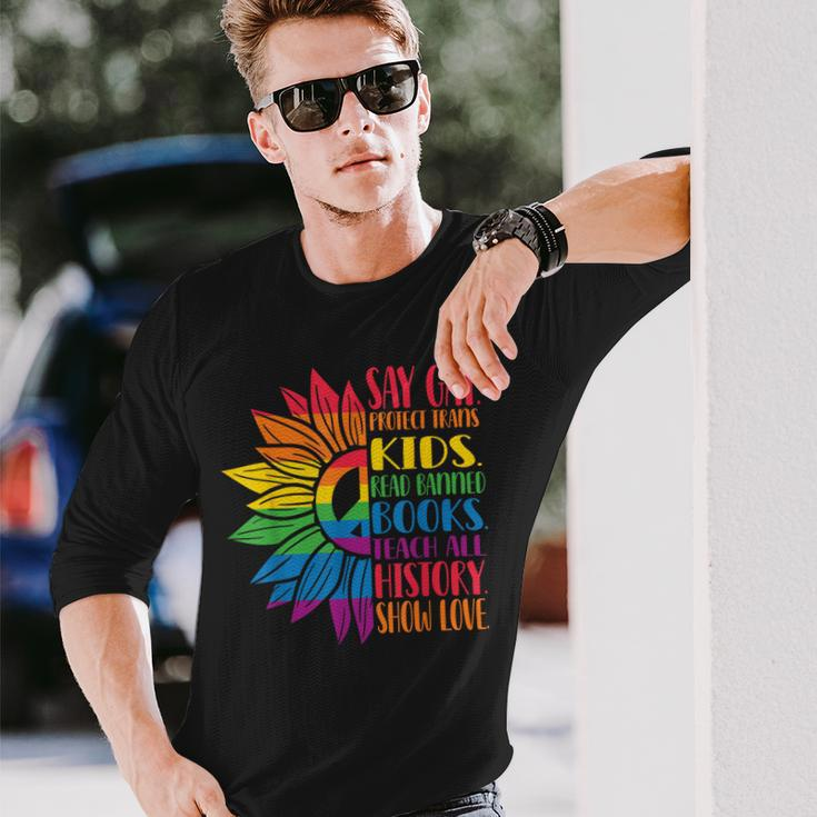 Say Gay Protect Trans Read Banned Books Pride Month Long Sleeve T-Shirt T-Shirt Gifts for Him