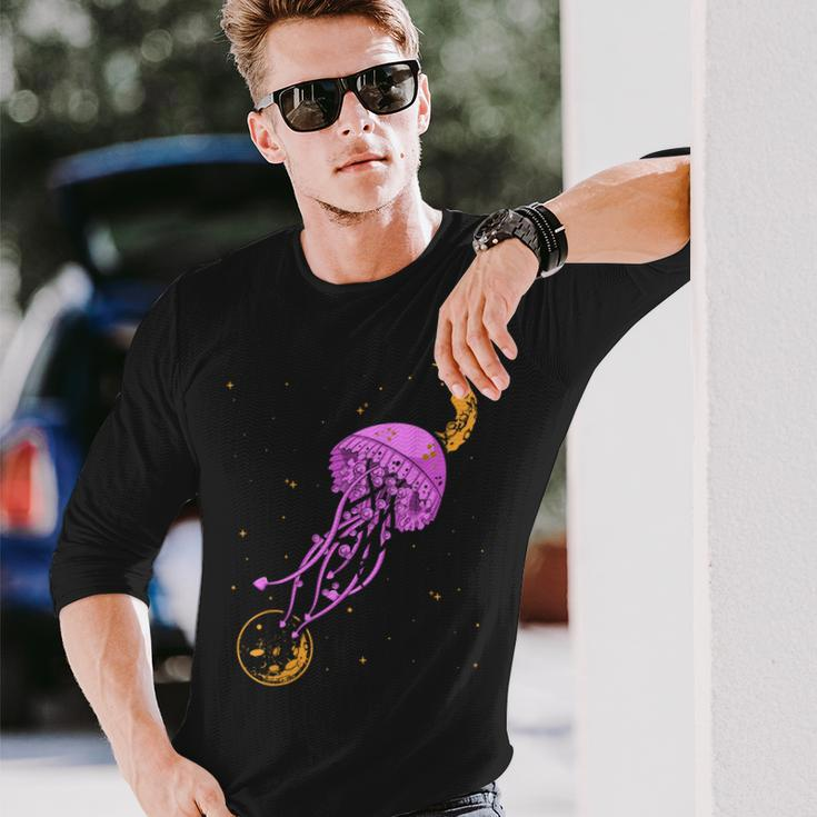 Sea Creature Ocean Animals Moon Space Jellyfish Long Sleeve T-Shirt Gifts for Him