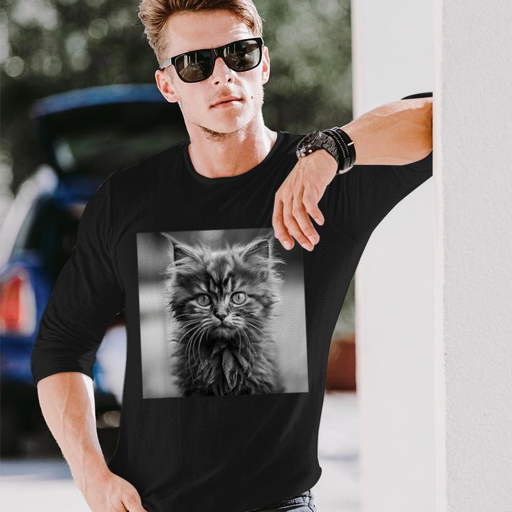 Selkirk Rex Cat Cinematic Black And White Photography Long Sleeve T-Shirt Gifts for Him