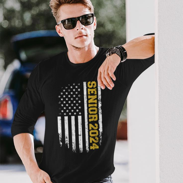 Senior 2024 Graduation Class Of Vintage Flag Long Sleeve Gifts for Him