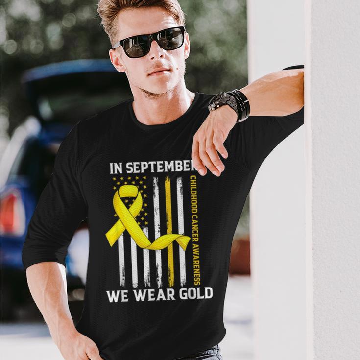 In September We Wear Gold Yellow Childhood Cancer Awareness Long Sleeve Gifts for Him