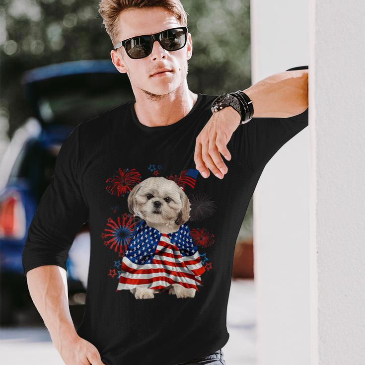 Shih Tzu Dog American Usa Flag 4Th Of July Dog Lover Owner Long Sleeve T-Shirt T-Shirt Gifts for Him
