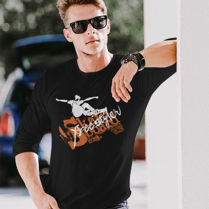 Skateboard Free Style Skateboarding Skate Long Sleeve T-Shirt Gifts for Him