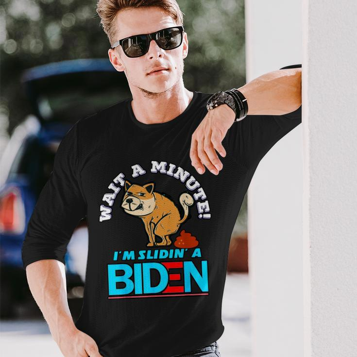 Slidin Biden Dog Trump Political Sarcasm Long Sleeve T-Shirt Gifts for Him