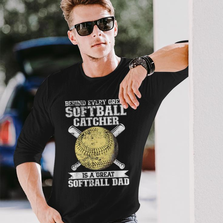 Softball Catcher Dad Pitcher Fastpitch Coach Fathers Day Long Sleeve T-Shirt Gifts for Him