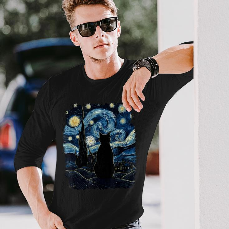 Starry Night Inspired Cat Cat Long Sleeve Gifts for Him