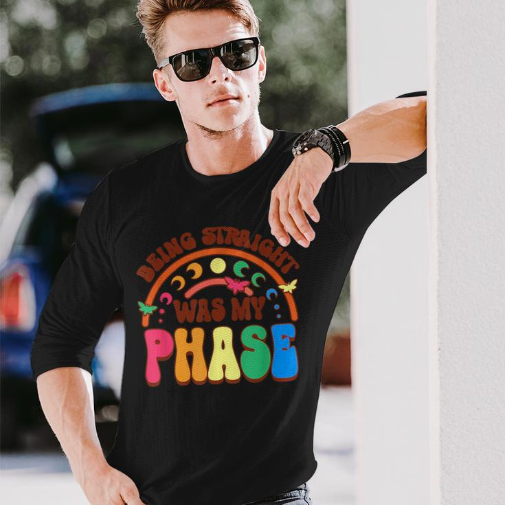 Being Straight Was My Phase Groovy Lgbt Pride Month Gay Les Long Sleeve T-Shirt T-Shirt Gifts for Him