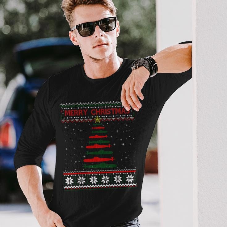 Submarine Navy Military Tree Ugly Christmas Sweater Long Sleeve T-Shirt Gifts for Him