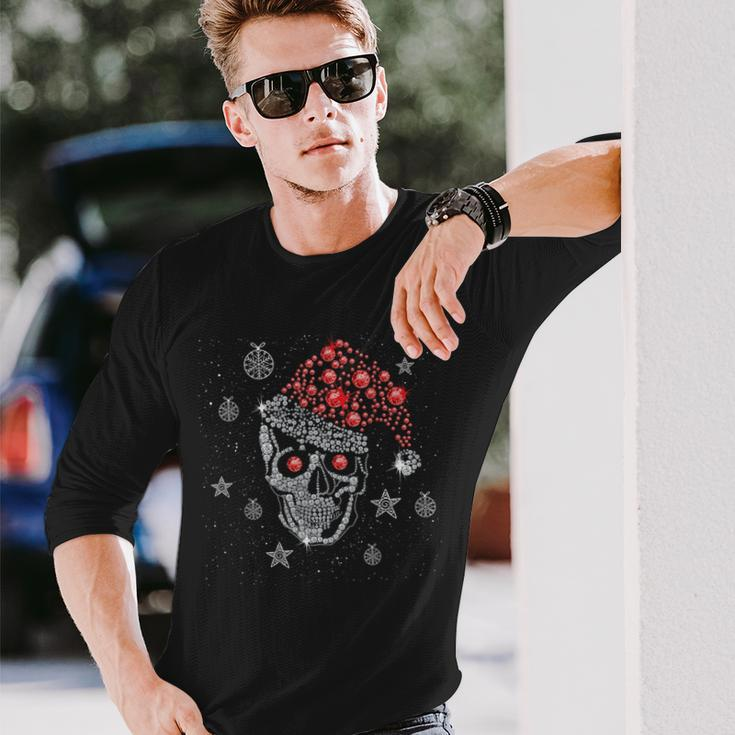 Sugar Skull With Santa Hat Christmas Pajama Xmas Long Sleeve T-Shirt Gifts for Him