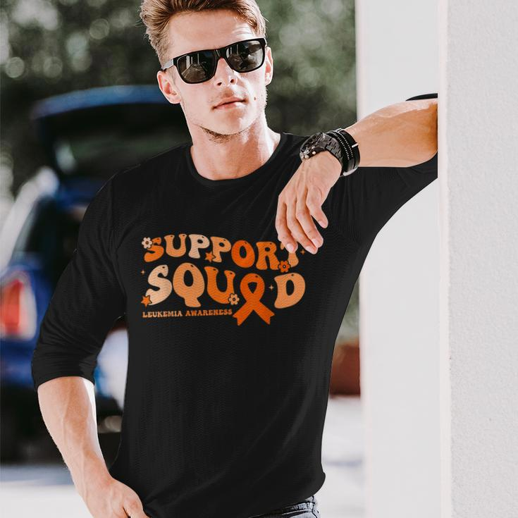 Support Squad Orange Ribbon Leukemia Blood Cancer Awareness Long Sleeve T-Shirt T-Shirt Gifts for Him