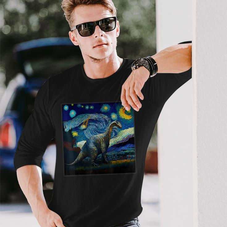 Surrealism Starry Night Edmontosaurus Long Sleeve T-Shirt Gifts for Him