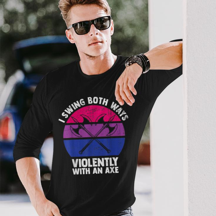 I Swing Both Ways With An Axe Bisexual Lgbt Pride Retro Long Sleeve T-Shirt Gifts for Him