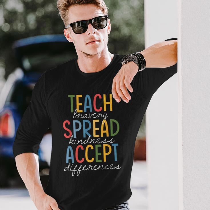 Teach Bravery Spread Kindness Accept Differences Autism Long Sleeve T-Shirt Gifts for Him