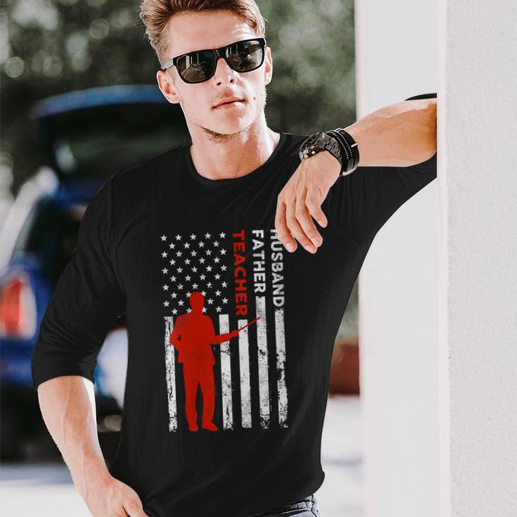 Teacher Husband Dad Vintage Usa Flag American Fathers Long Sleeve T-Shirt T-Shirt Gifts for Him